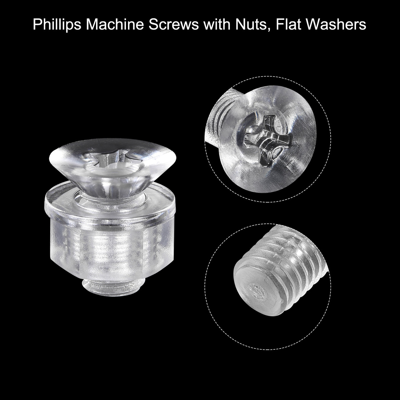 uxcell Uxcell M8 x 16mm Plastic Phillips Machine Screws with Nuts and Flat Washers, PC Flat Head Machine Bolts Transparent 20 Sets