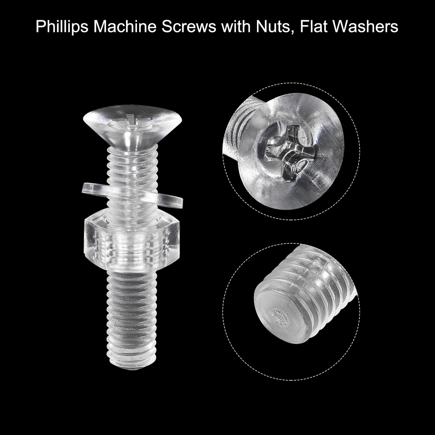 uxcell Uxcell M8 x 40mm Plastic Phillips Machine Screws with Nuts and Flat Washers, PC Flat Head Machine Bolts Transparent 20 Sets