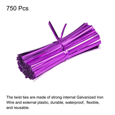 Harfington Foil Twist Ties 4" Plastic Closure Tie for Bread, Candy Purple 750pcs