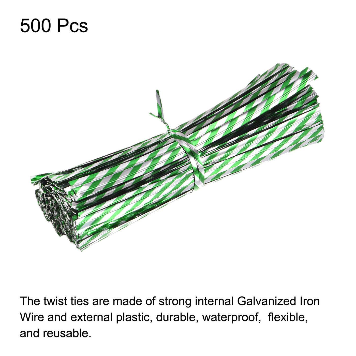 Harfington Foil Twist Ties 4" Plastic Closure Tie for Bread, Candy Holographic Green 500pcs