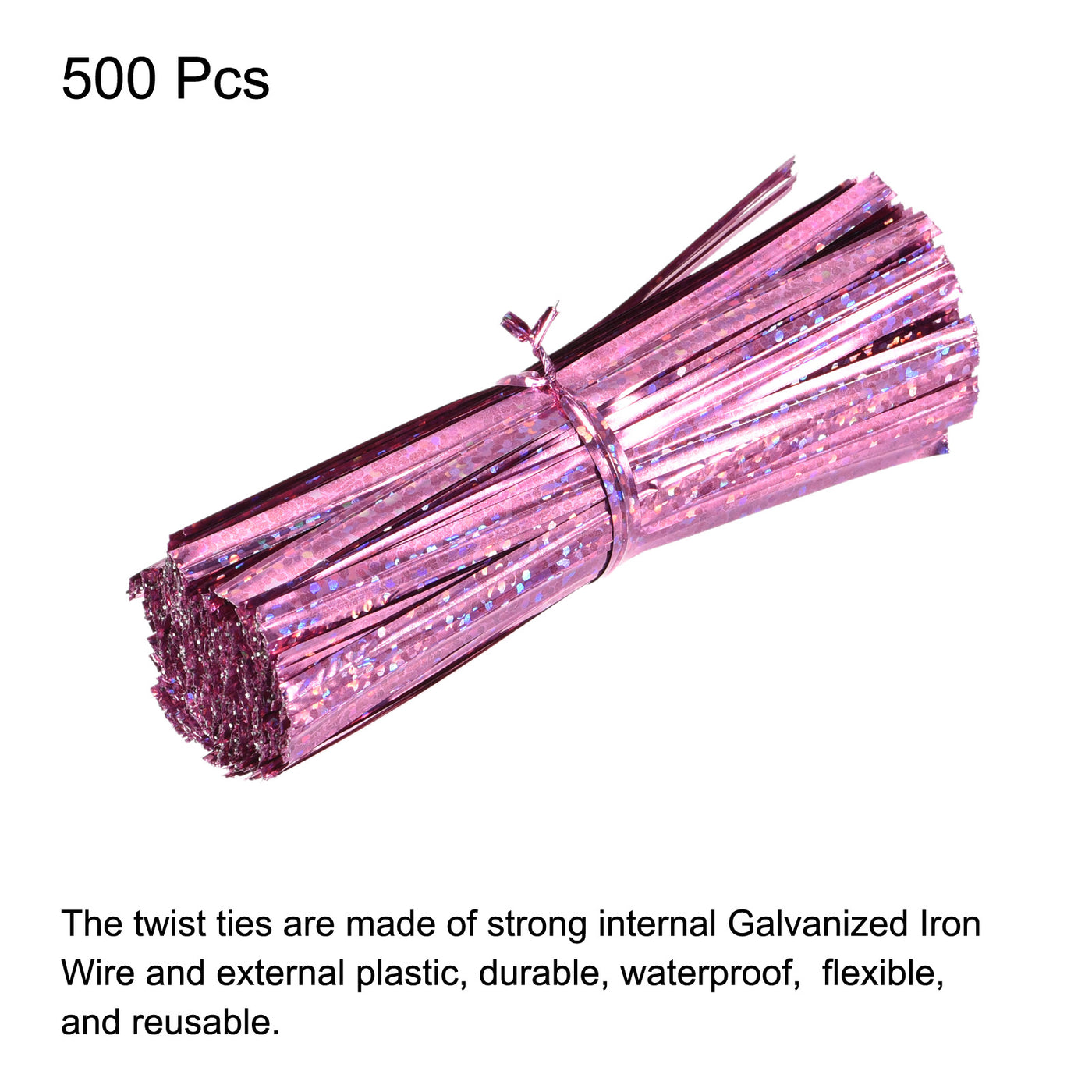 Harfington Foil Twist Ties 4" Plastic Closure Tie for Bread, Candy Holographic Pink 500pcs