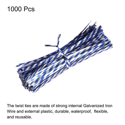 Harfington Foil Twist Ties 4" Plastic Closure Tie for Bread, Candy Holographic Blue 1000pcs