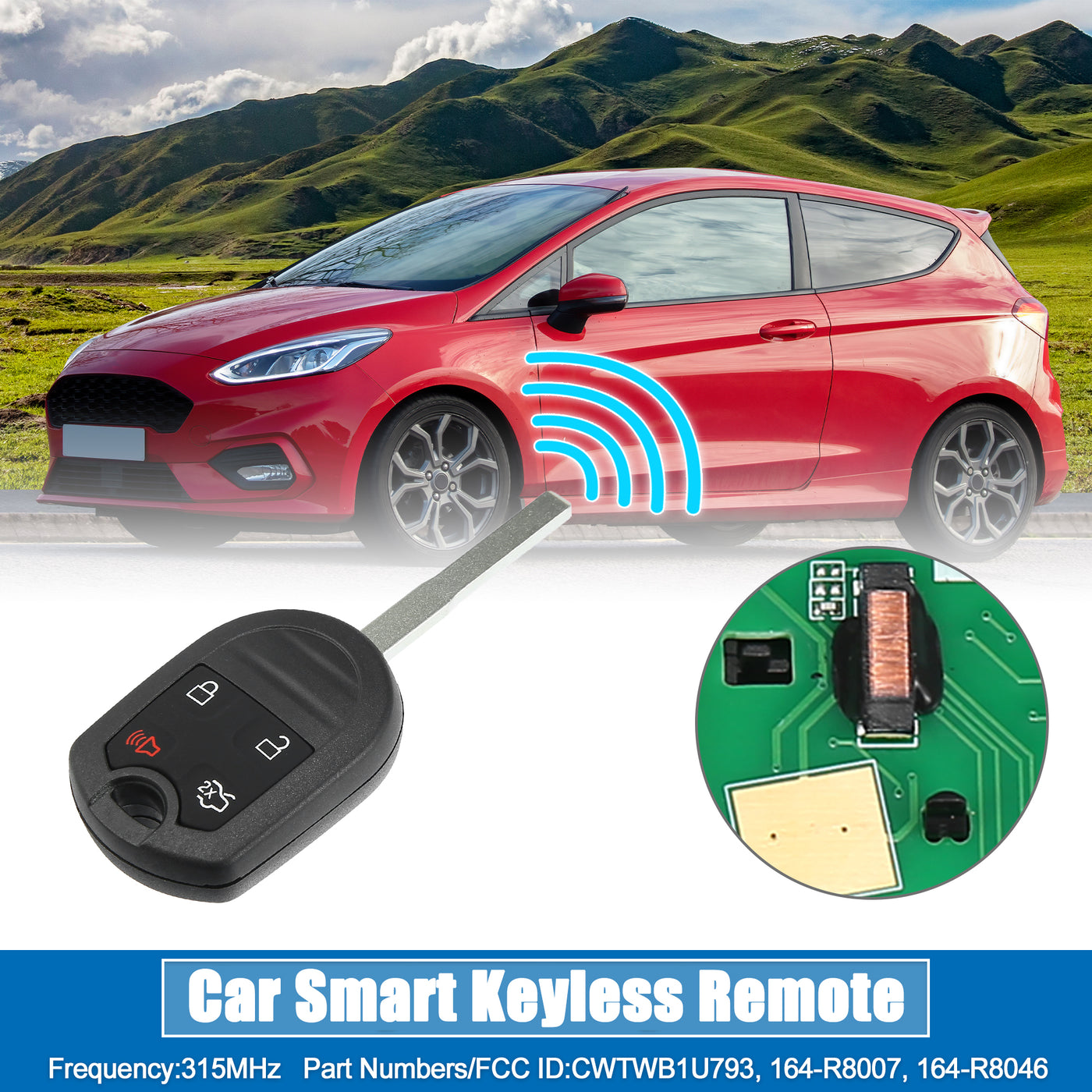 X AUTOHAUX 4 Button Car Keyless Entry Remote Control Replacement Key Fob Proximity Smart Fob CWTWB1U793 for Ford Fiesta 2015-2019 315MHz Chip 63 80