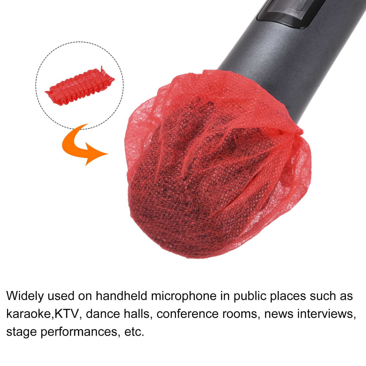Harfington Disposable Microphone Cover Mic Windscreen Covers Non-Woven Red for Handheld Microphone, Pack of 120