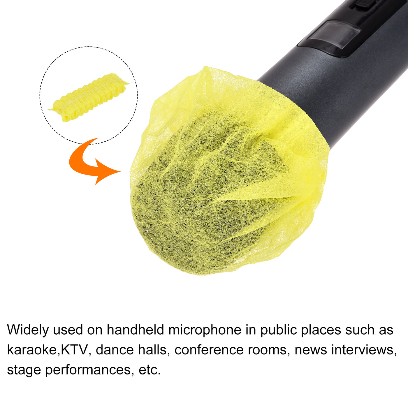 Harfington Disposable Microphone Cover Mic Windscreen Covers Non-Woven Yellow for Handheld Microphone, Pack of 120