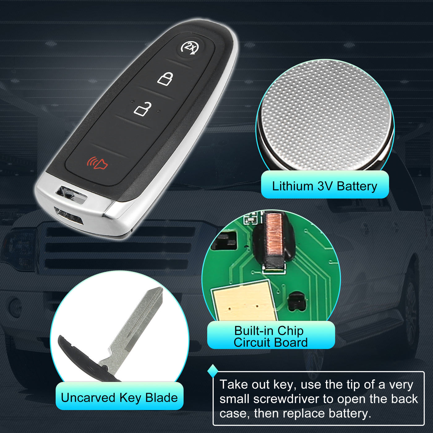 X AUTOHAUX 315MHz M3N5WY8609 Replacement Smart Proximity Keyless Entry Remote Key Fob for Ford Edge Explorer 2011-2015 for Ford Taurus Flex 2013-2019 for for Ford Expe 4 Buttons with Door Key