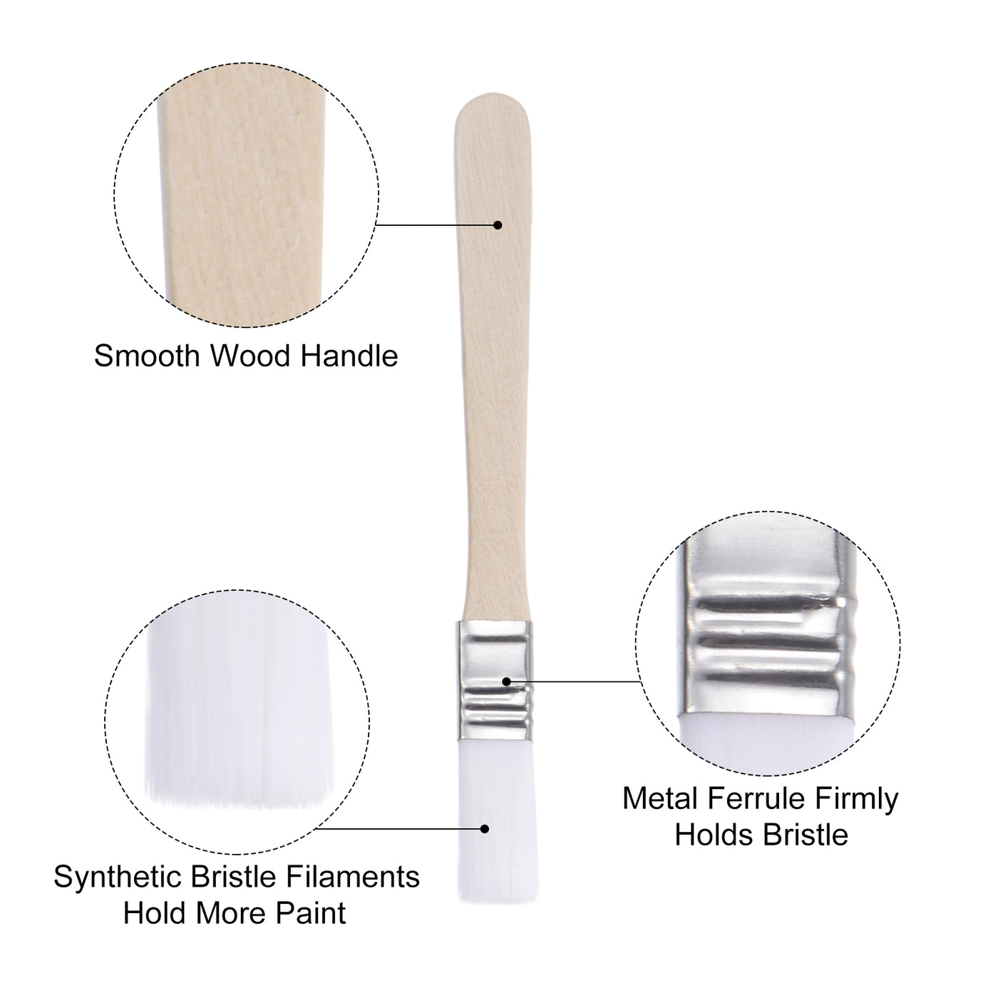Uxcell Uxcell 0.6" Width Small Paint Brush Nylon Bristle with Wood Handle Tool, White 6Pcs
