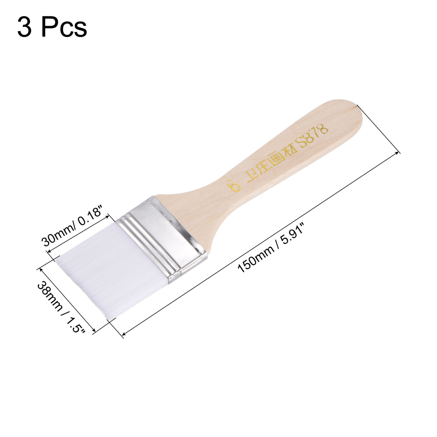 uxcell Uxcell 1.5" Width Small Paint Brush Nylon Bristle with Wood Handle Tool, White 3Pcs