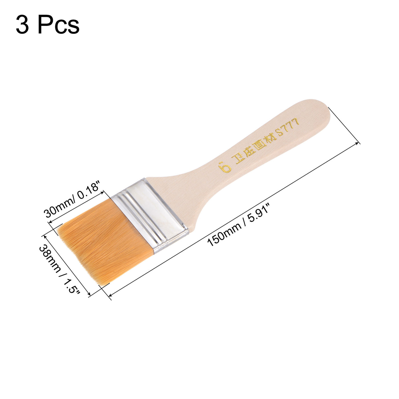 uxcell Uxcell 1.5" Width Small Paint Brush Nylon Bristle with Wood Handle Painting Tool 3Pcs