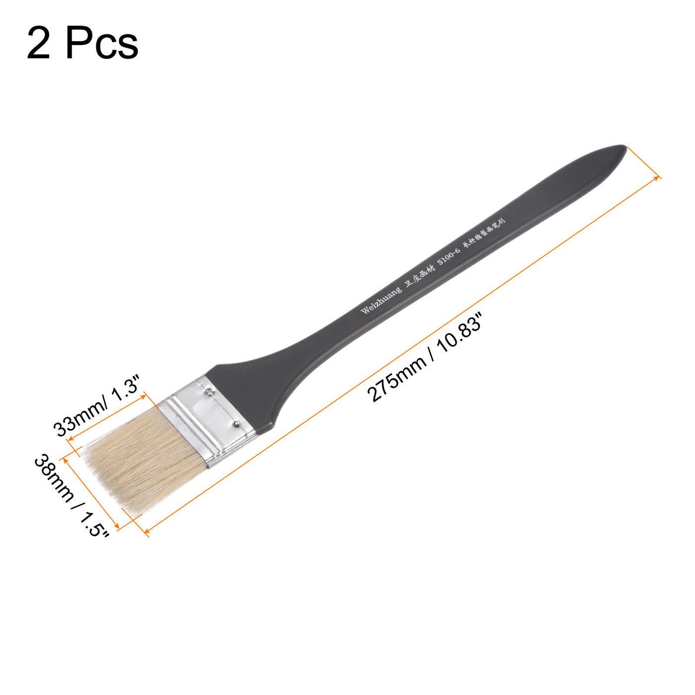 uxcell Uxcell 1.5" Width Small Paint Brush Natural Bristle with Wood Handle Tool, White 2Pcs