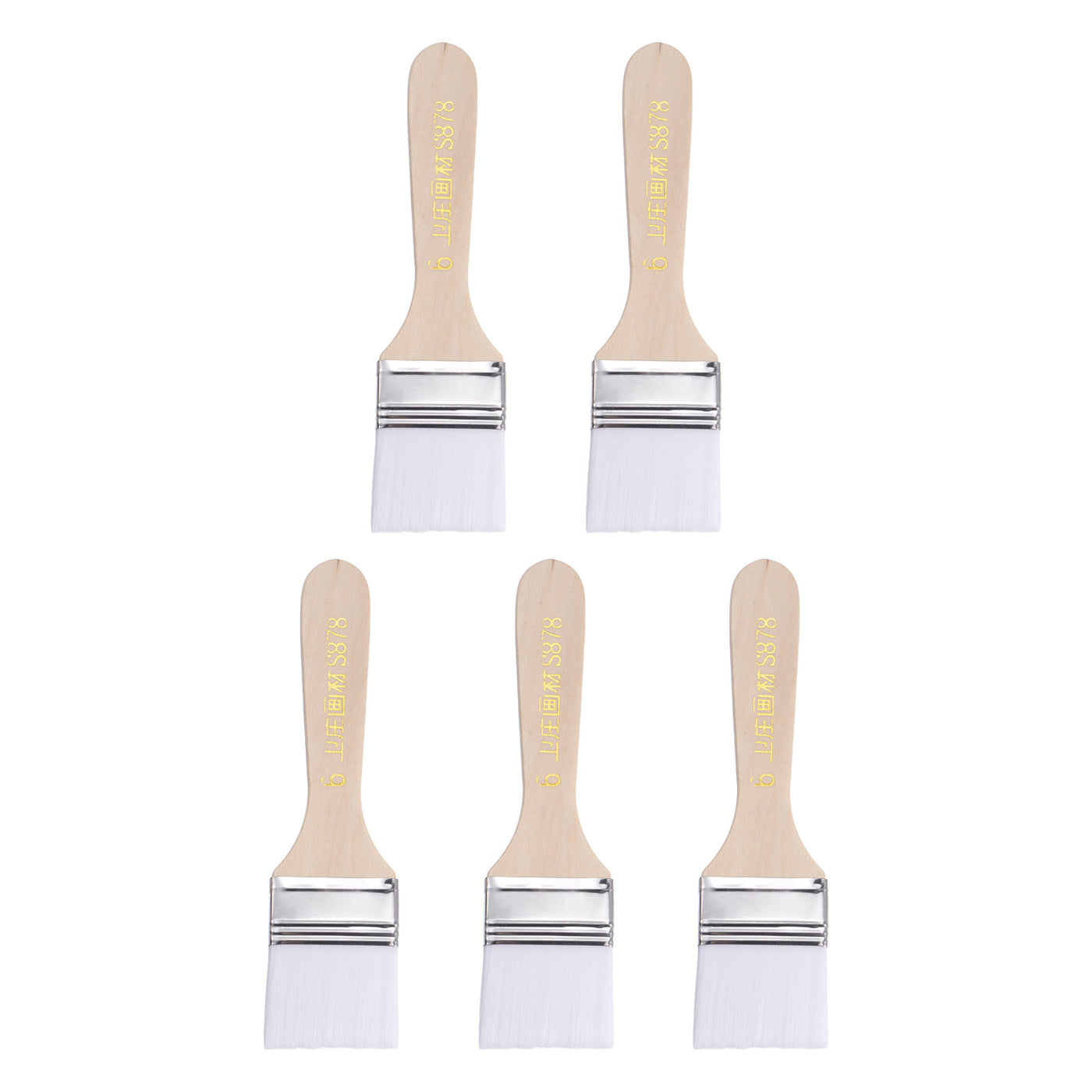 uxcell Uxcell 1.5" Width Small Paint Brush Nylon Bristle with Wood Handle Tool, White 5Pcs