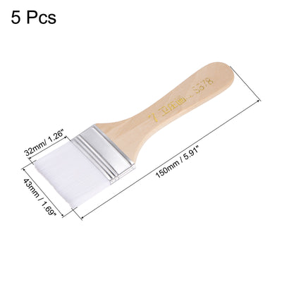 Harfington Uxcell 1.7" Width Small Paint Brush Nylon Bristle with Wood Handle Tool, White 5Pcs