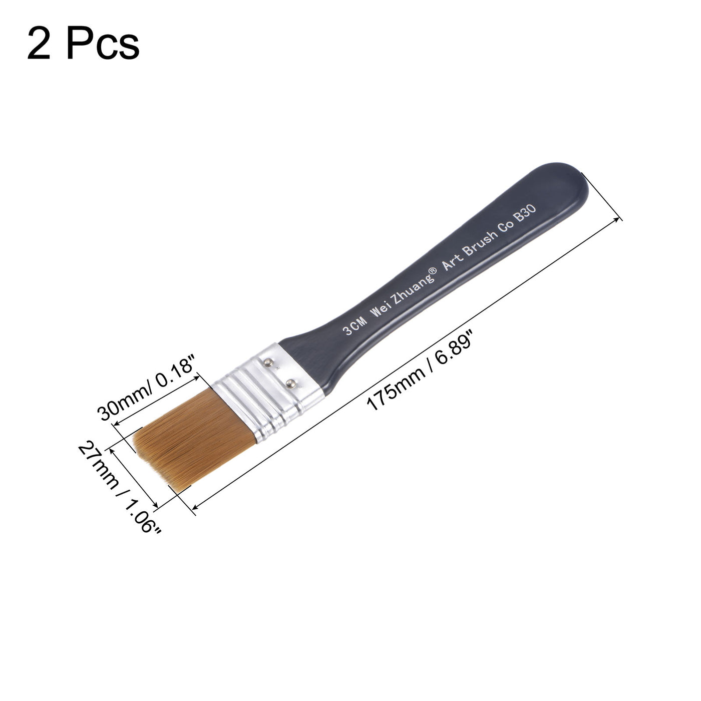 uxcell Uxcell 1.1" Width Small Paint Brush Nylon Bristle with Wood Handle Tool 2Pcs