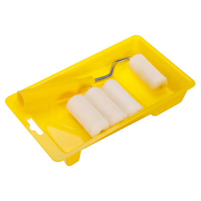 Harfington Uxcell 6Pcs Paint Roller Kit, 2Inch Wool Paint Rollers, Tray, 17cm Length Frame