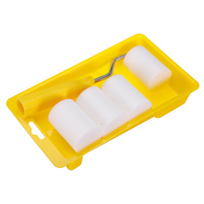 Harfington Uxcell 6Pcs Paint Roller Kit, 2" White Water-Based Foam Paint Rollers, Tray, 17cm Frame
