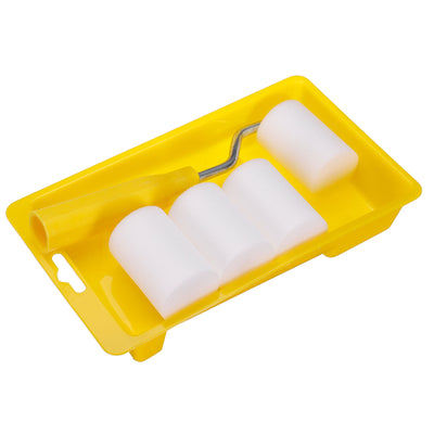 Harfington Uxcell 6Pcs Paint Roller Kit, 2" 10mm Thick Oily-Based Foam Rollers, Tray, 17cm Frame
