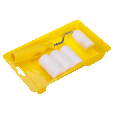 Harfington Uxcell 6Pcs Paint Roller Kit, 2" 4mm Thick Oily-Based Foam Rollers, Tray, 17cm Frame