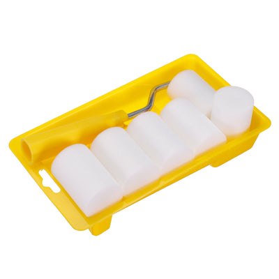 Harfington Uxcell 8Pcs Paint Roller Kit, 2" White Water-Based Foam Paint Rollers, Tray, 17cm Frame