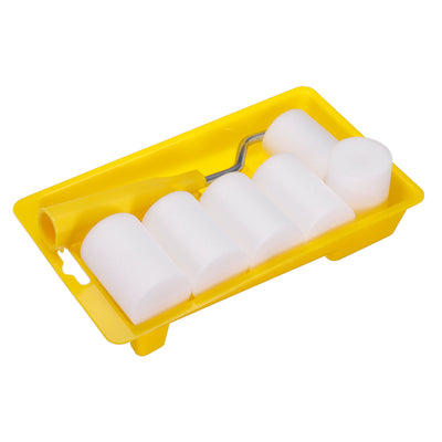 Harfington Uxcell 8Pcs Paint Roller Kit, 2" 10mm Thick Oily-Based Foam Rollers, Tray, 17cm Frame