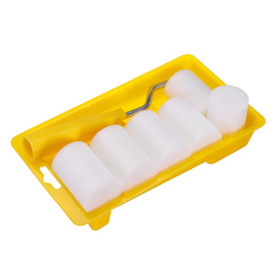 Harfington Uxcell 8Pcs Paint Roller Kit, 2" 5mm Thick Oily-Based Foam Rollers, Tray, 17cm Frame