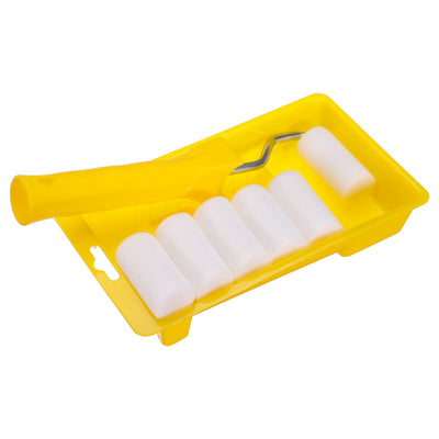 Harfington Uxcell 8Pcs Paint Roller Kit, 2" 5mm Thick Oily-Based Foam Rollers, Tray, 20cm Frame