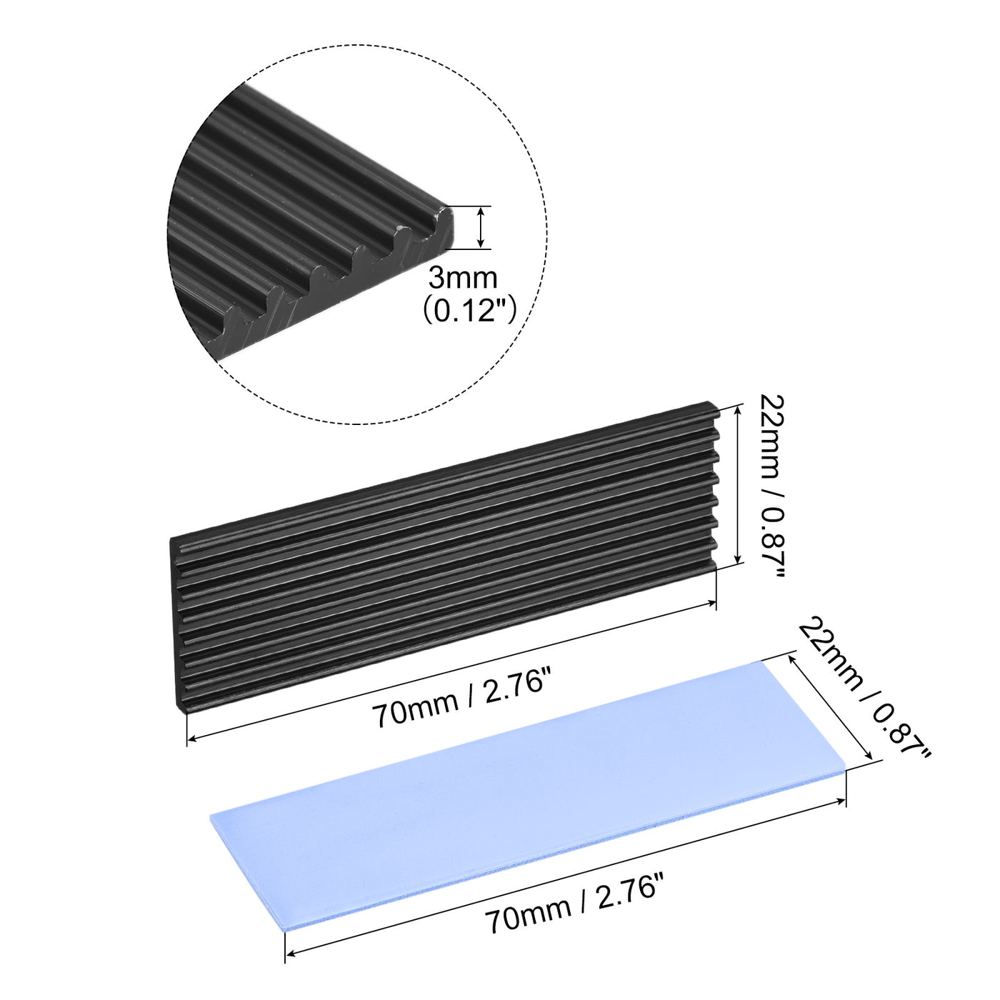 Harfington Aluminum Heatsink Black 70x22x3mm with Tools and 1 x Pre-Cut Thermal Pad for SSD