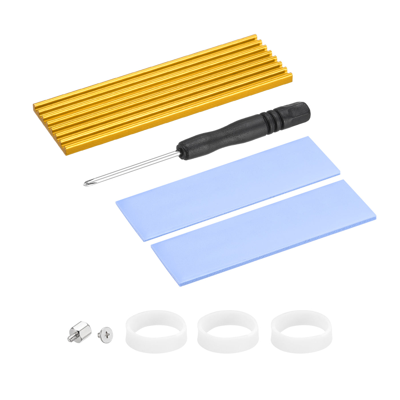 Harfington Aluminum Heatsink Gold Tone 70x22x3mm with Tools and 2 x Thermal Pad for SSD