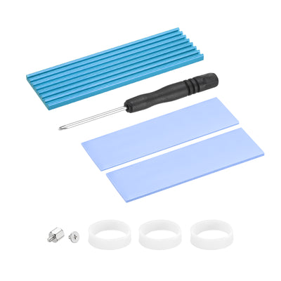 Harfington Aluminum Heatsink Sky Blue 70x22x3mm with Tools and 2 x Thermal Pad for SSD