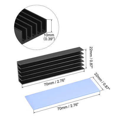 Harfington Aluminum Heatsink Black 70x22x10mm W Tools and 1 x Pre-Cut Thermal Pad for SSD