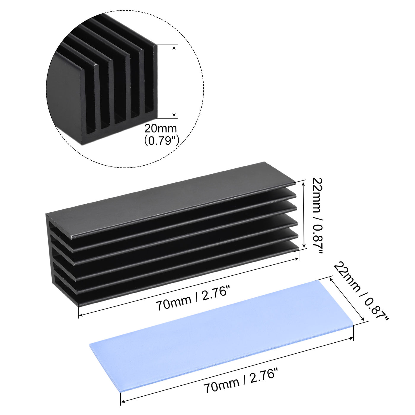 Harfington Aluminum Heatsink Black 70x22x20mm W Tools and 1 x Pre-Cut Thermal Pad for SSD