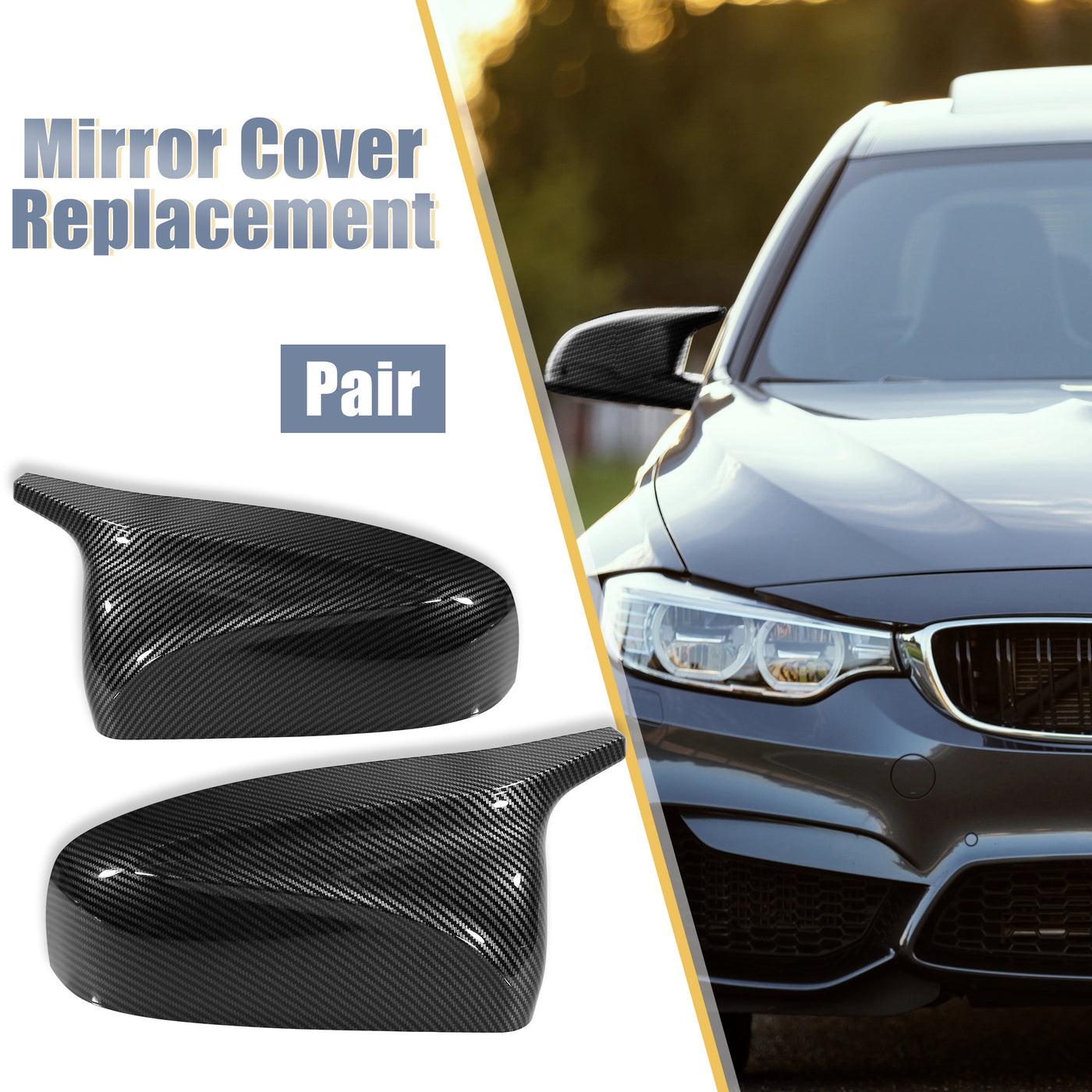 X AUTOHAUX Pair Car Exterior Rear View Mirror Covers Cap Replacement for BMW X5 E70 X6 E71 E72 2006-2014 Carbon Fiber Pattern