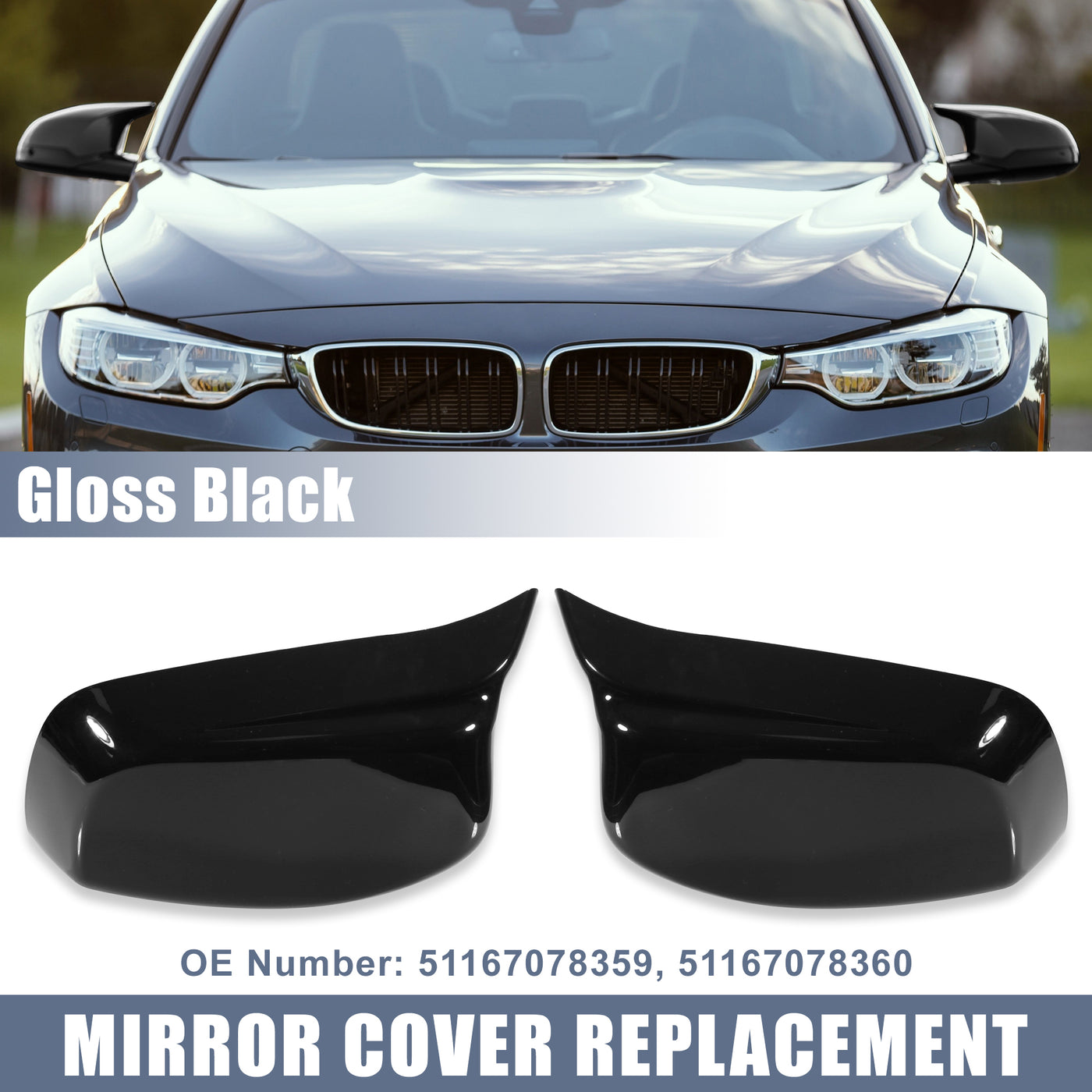 X AUTOHAUX Pair Car Exterior Rear View Mirror Covers Cap Replacement for BMW 5 Series E60 E61 E63 E64 2004-2007 Gloss Black