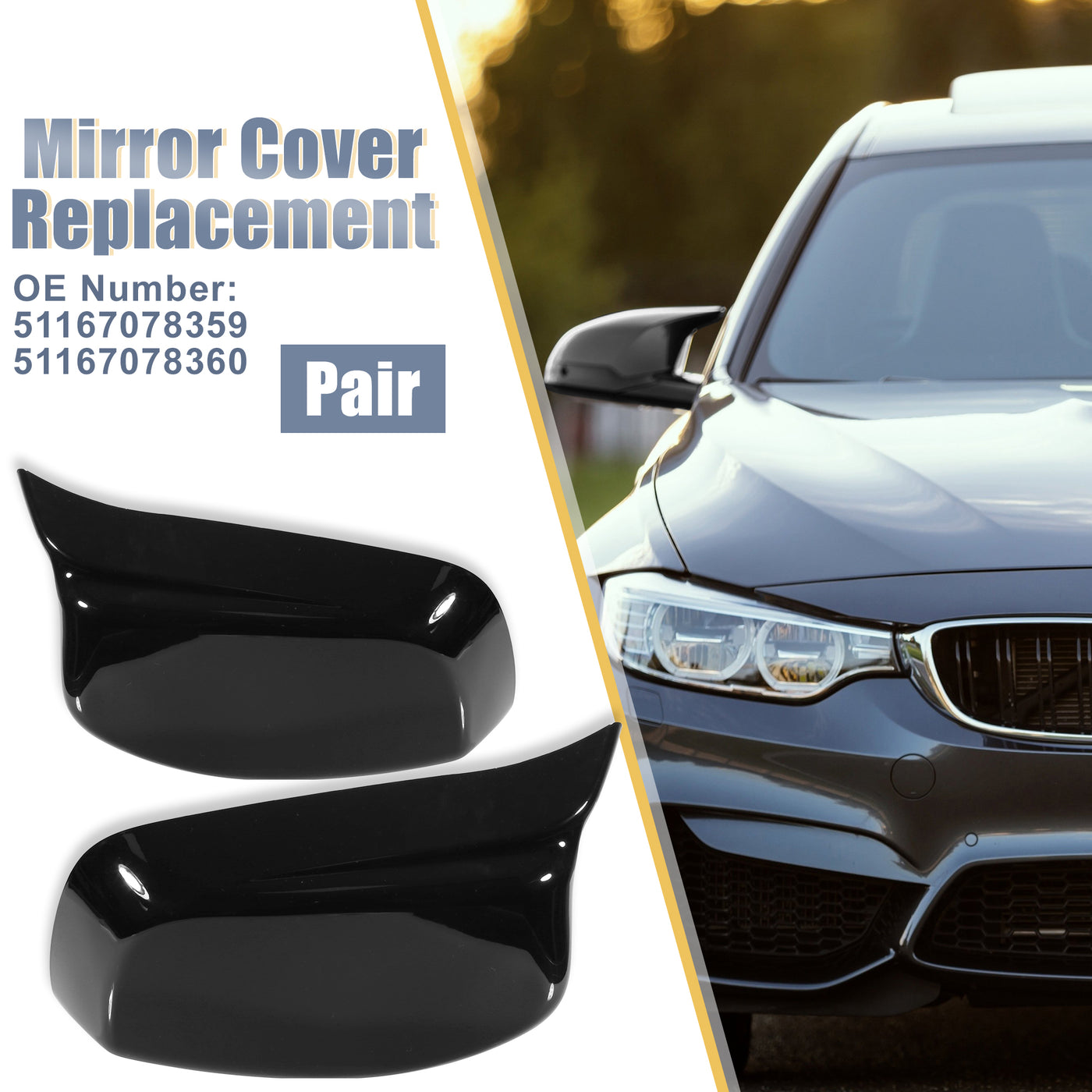 X AUTOHAUX Pair Car Exterior Rear View Mirror Covers Cap Replacement for BMW 5 Series E60 E61 E63 E64 2004-2007 Gloss Black