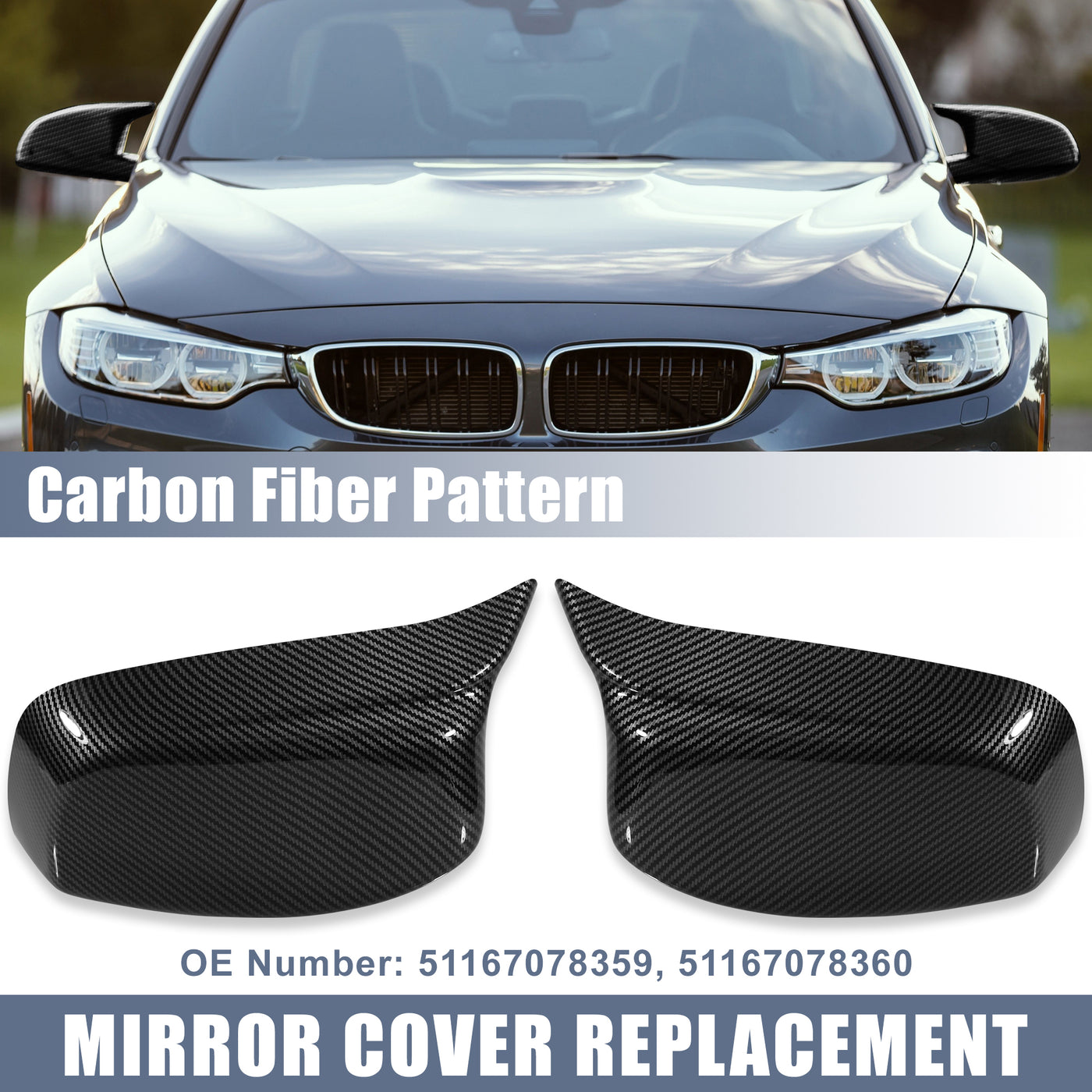 X AUTOHAUX Pair Car Exterior Rear View Mirror Covers Cap Replacement for BMW 5 Series E60 E61 E63 E64 2004-2007 Carbon Fiber Pattern