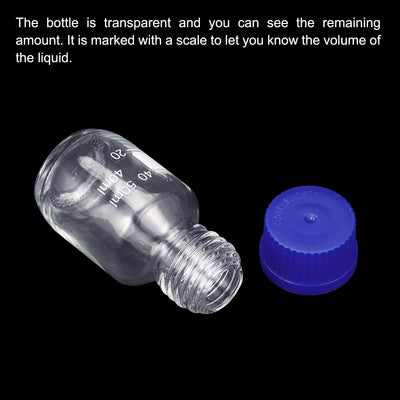 Harfington 50mL Clear Reagent Media Graduated Glass Storage Bottle Blue Cap