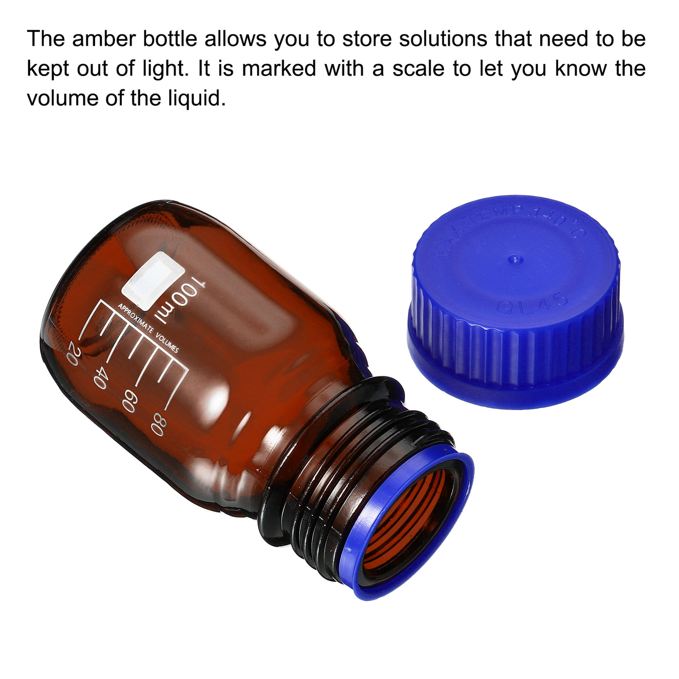 Harfington 100mL Amber Reagent Media Graduated Glass Storage Bottle Blue Cap