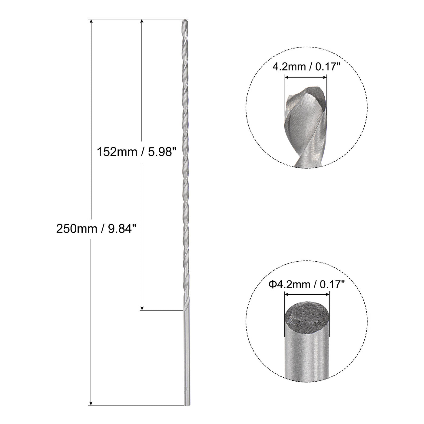 uxcell Uxcell 4.2mm Twist Drill Bits, High-Speed Steel Extra Long Drill Bit 250mm Length