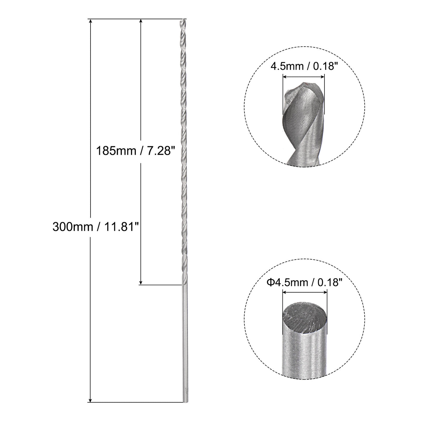 uxcell Uxcell 4.5mm Twist Drill Bits, High-Speed Steel Extra Long Drill Bit 300mm Length