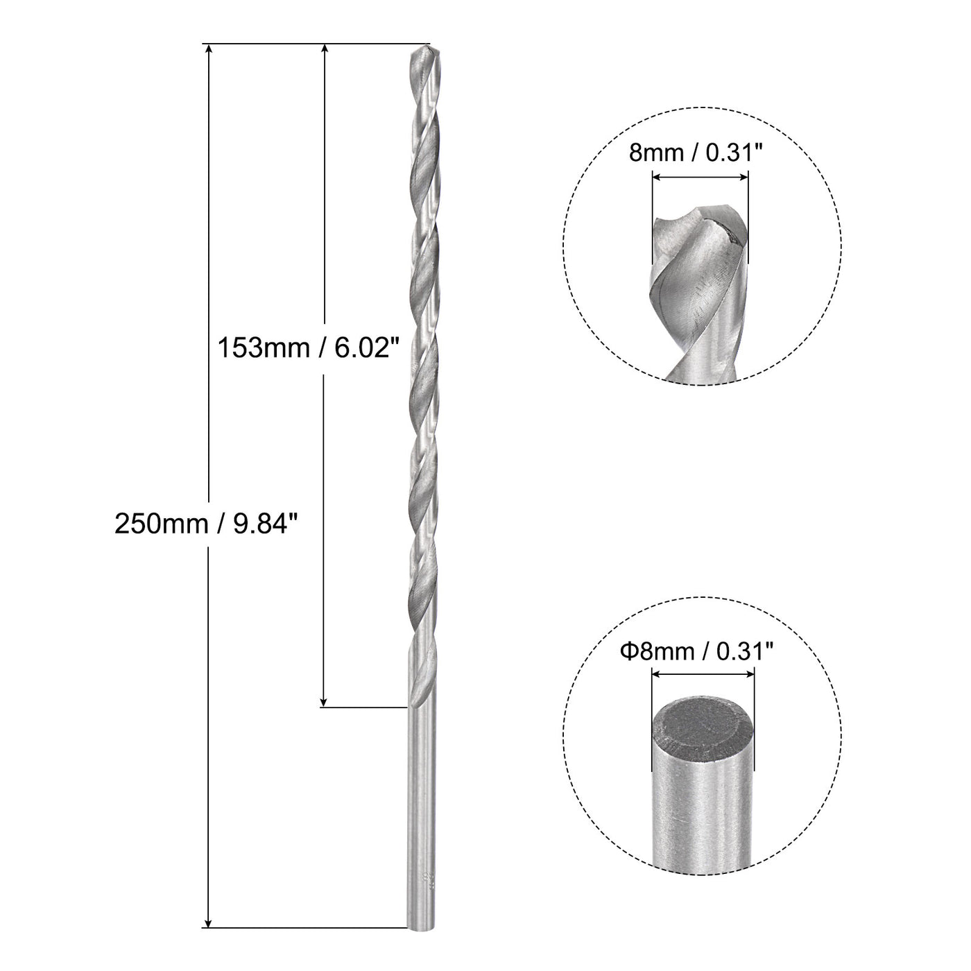 uxcell Uxcell 8mm Twist Drill Bits, High-Speed Steel Extra Long Drill Bit 250mm Length
