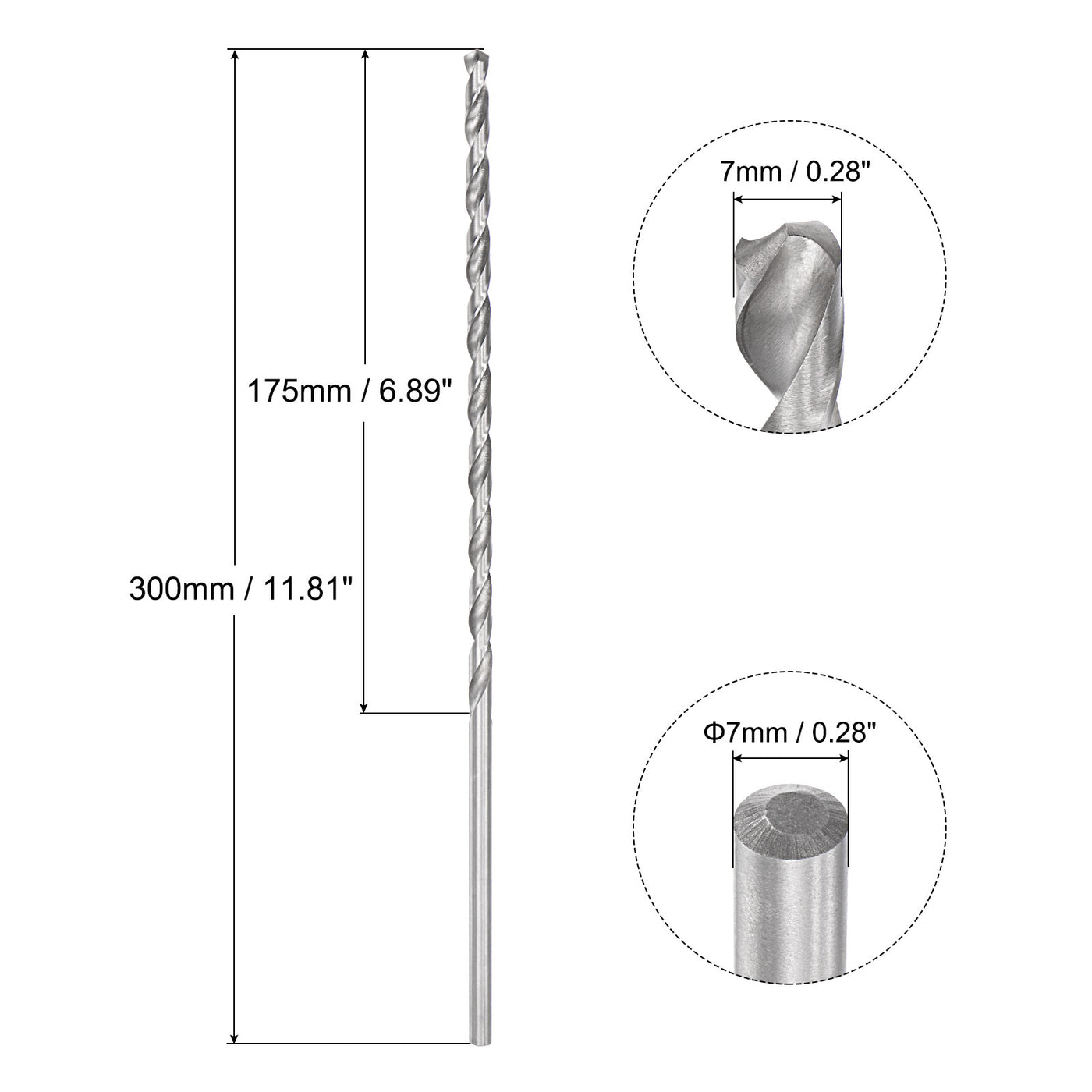 uxcell Uxcell 7mm Twist Drill Bits, High-Speed Steel Extra Long Drill Bit 300mm Length