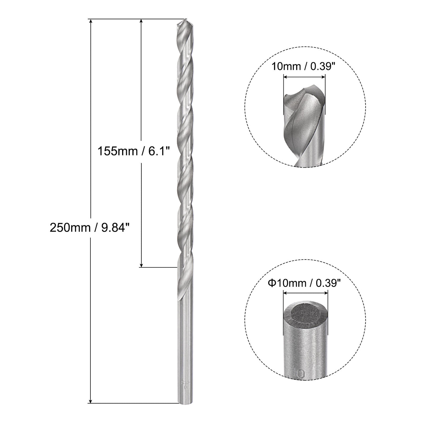 uxcell Uxcell 10mm Twist Drill Bits, High-Speed Steel Extra Long Drill Bit 250mm Length