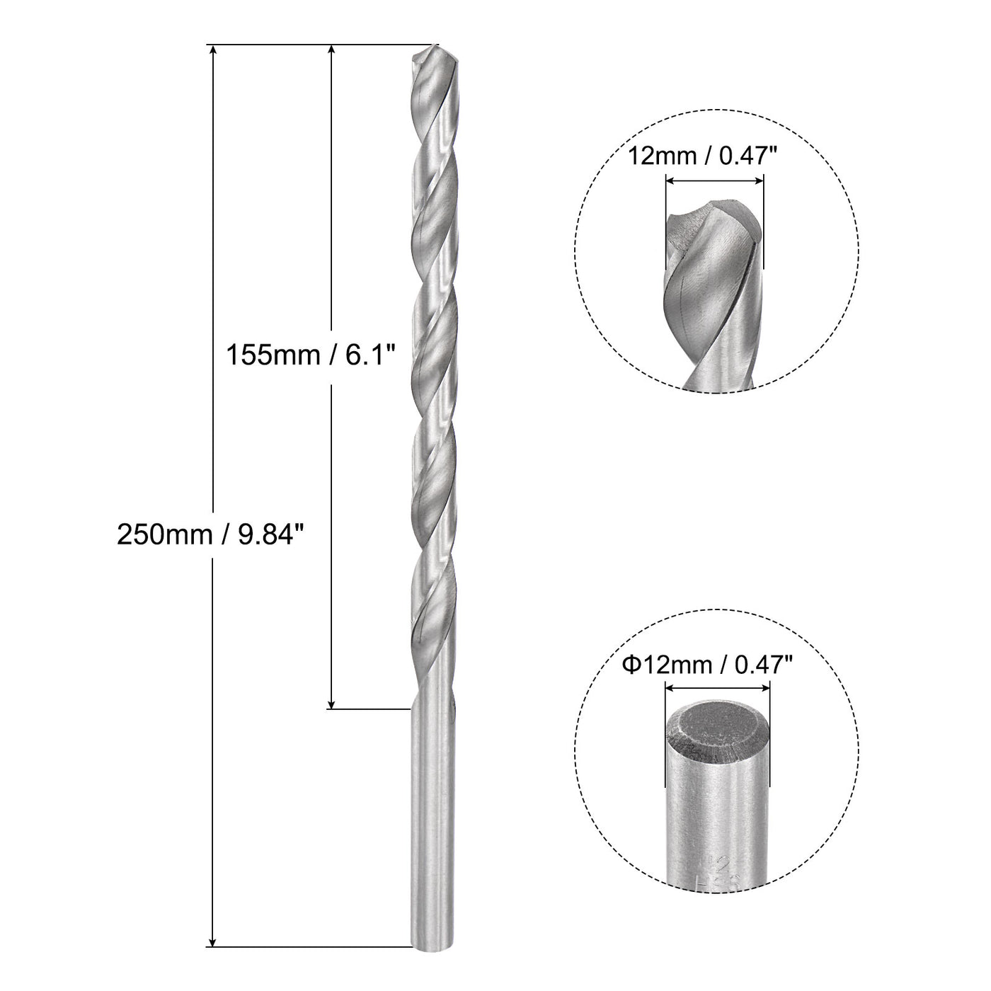 uxcell Uxcell 12mm Twist Drill Bits, High-Speed Steel Extra Long Drill Bit 250mm Length