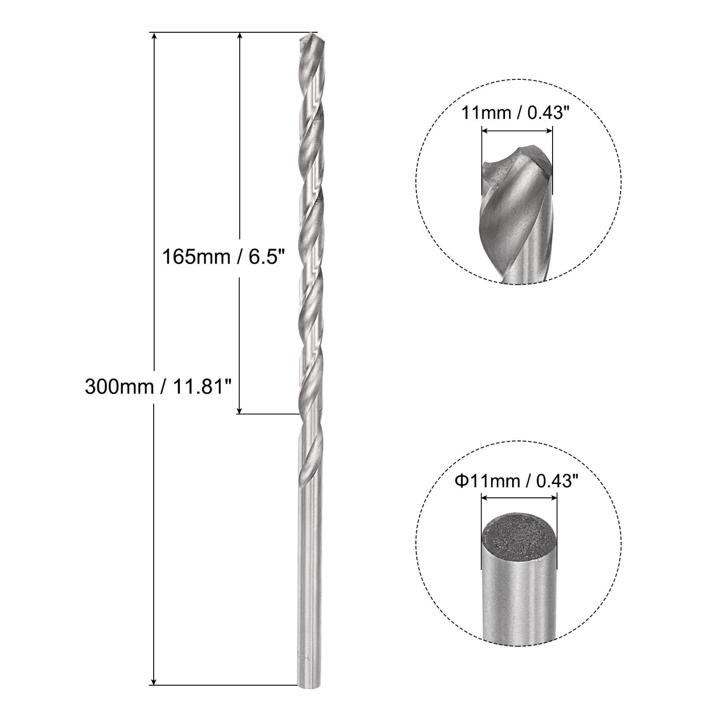 uxcell Uxcell 11mm Twist Drill Bits, High-Speed Steel Extra Long Drill Bit 300mm Length