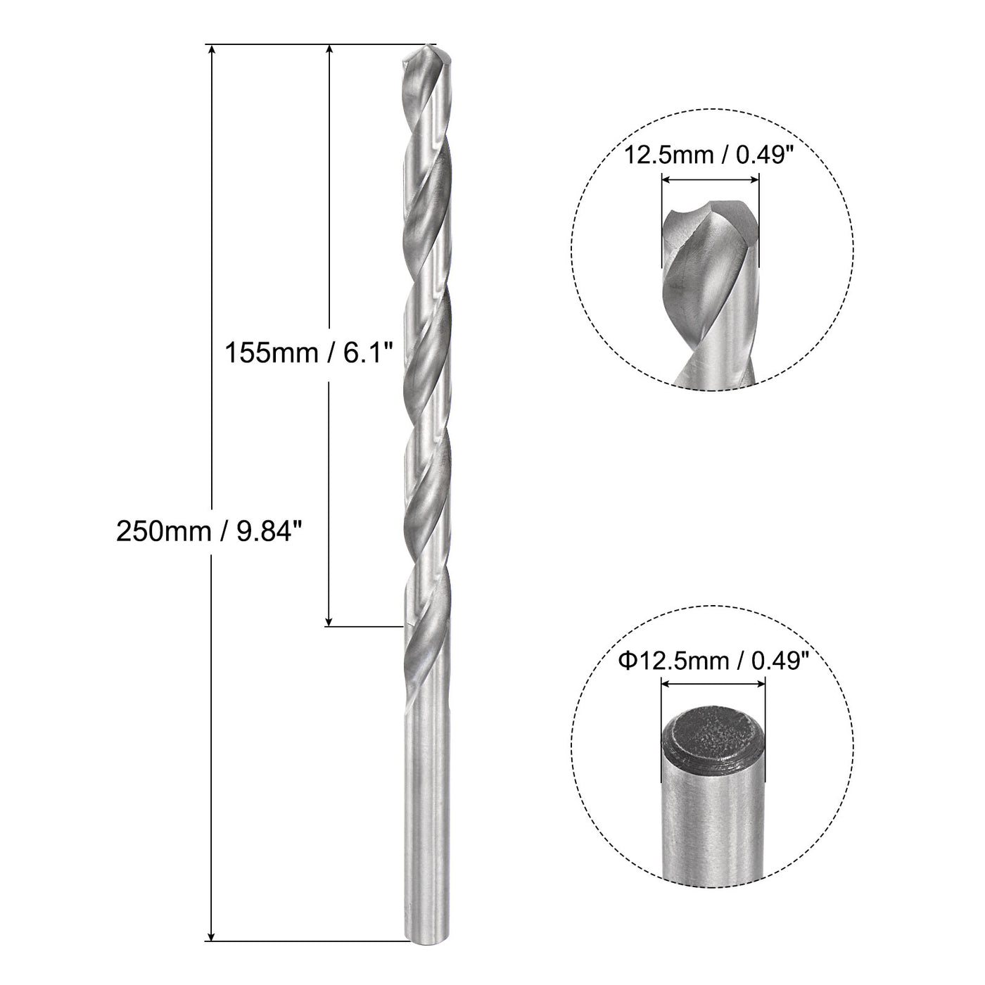 uxcell Uxcell 12.5mm Twist Drill Bits, High-Speed Steel Extra Long Drill Bit 250mm Length