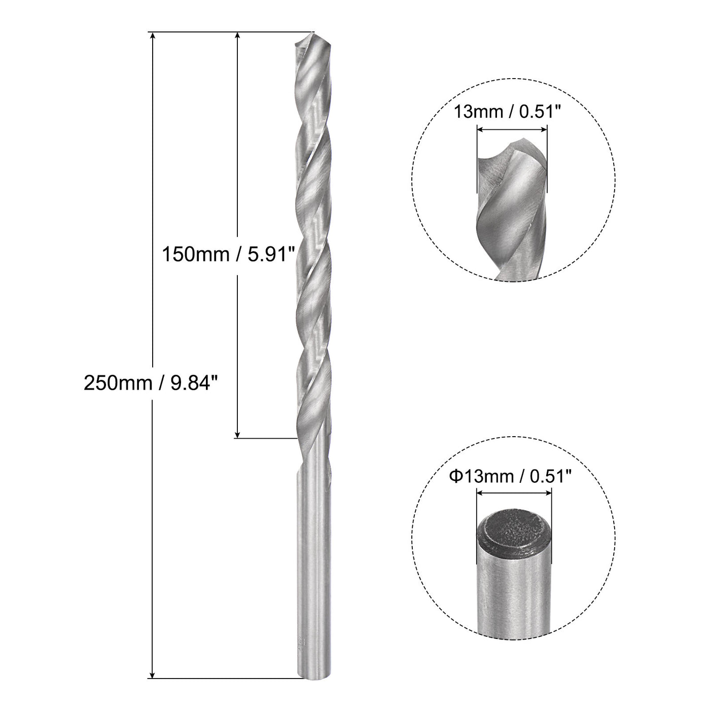 uxcell Uxcell 13mm Twist Drill Bits, High-Speed Steel Extra Long Drill Bit 250mm Length