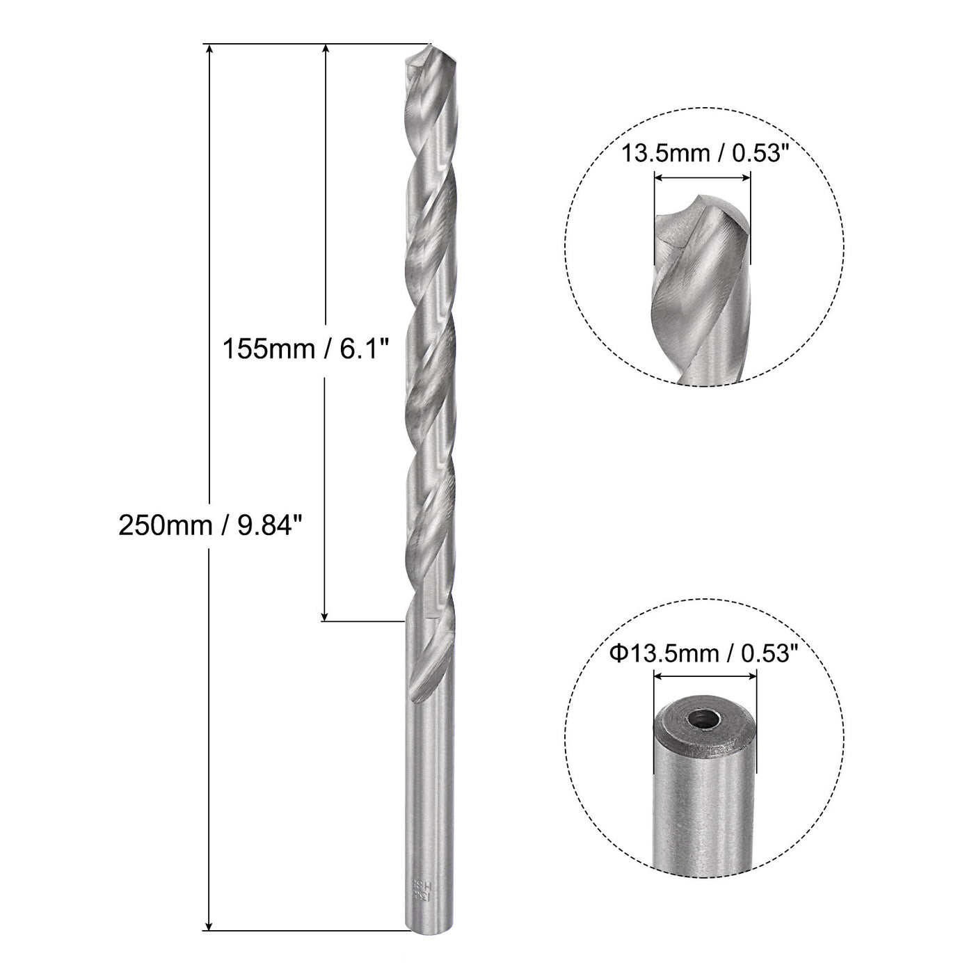 uxcell Uxcell 13.5mm Twist Drill Bits, High-Speed Steel Extra Long Drill Bit 250mm Length