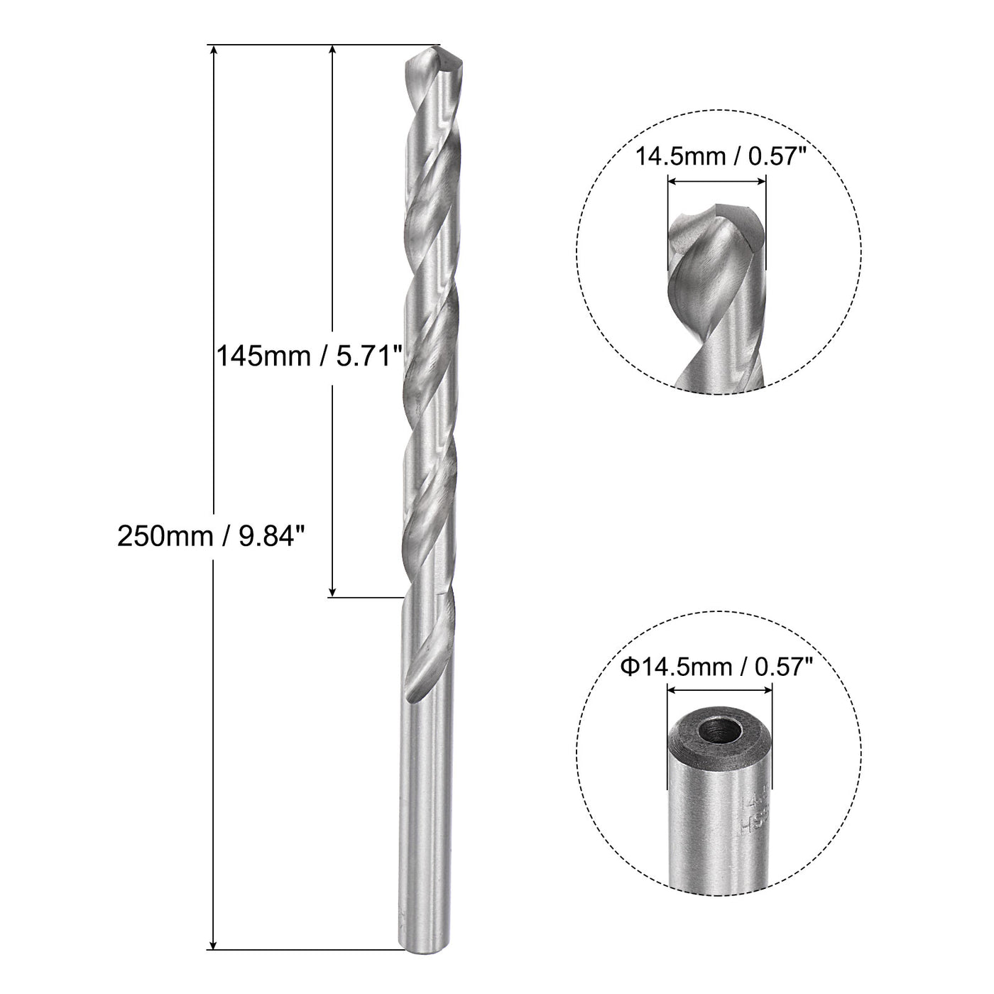 uxcell Uxcell 14.5mm Twist Drill Bits, High-Speed Steel Extra Long Drill Bit 250mm Length