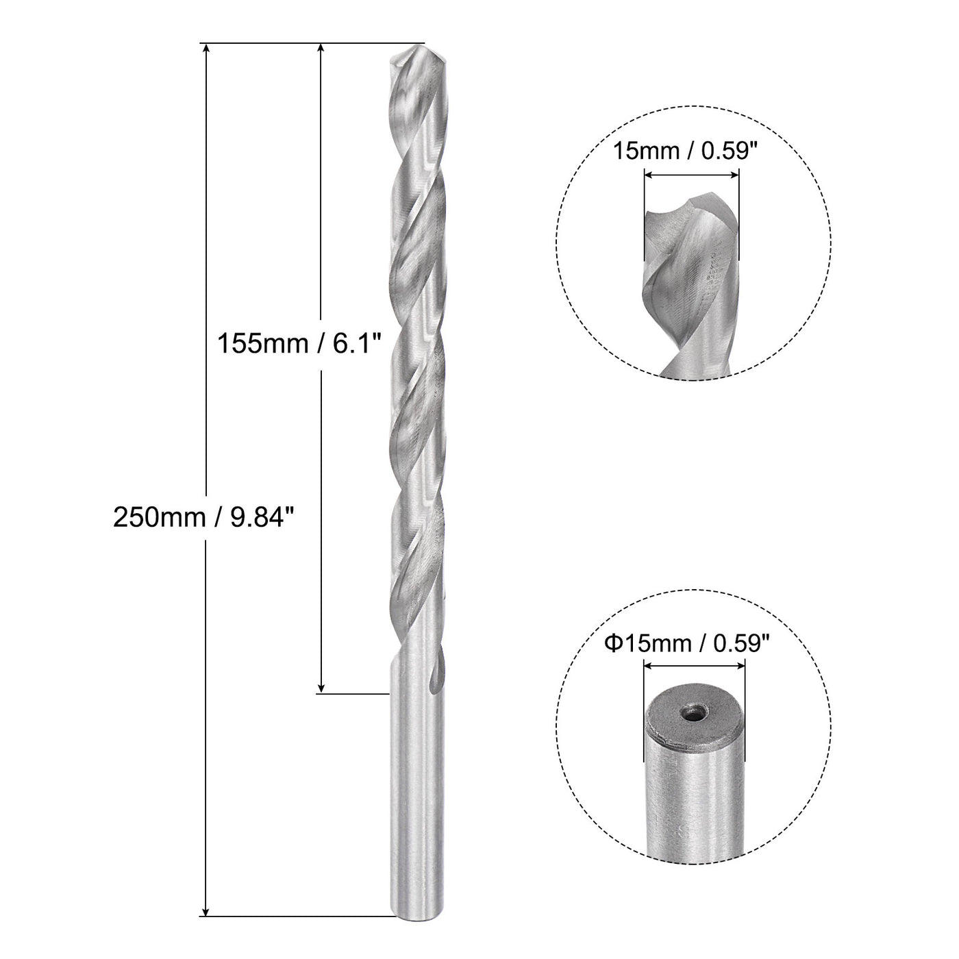 uxcell Uxcell 15mm Twist Drill Bits, High-Speed Steel Extra Long Drill Bit 250mm Length