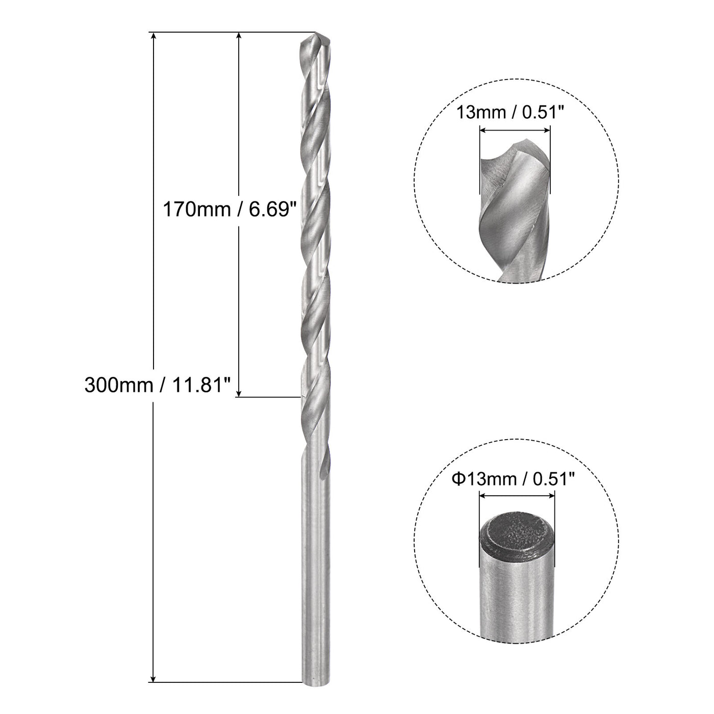 uxcell Uxcell 13mm Twist Drill Bits, High-Speed Steel Extra Long Drill Bit 300mm Length