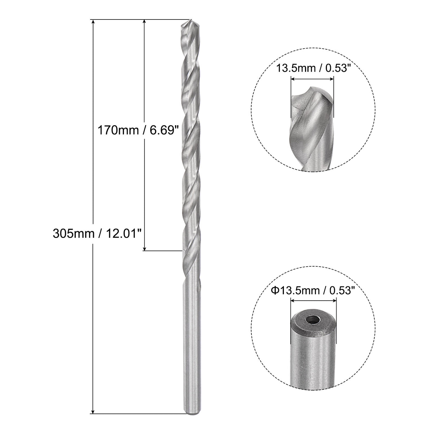 uxcell Uxcell 13.5mm Twist Drill Bits, High-Speed Steel Extra Long Drill Bit 305mm Length